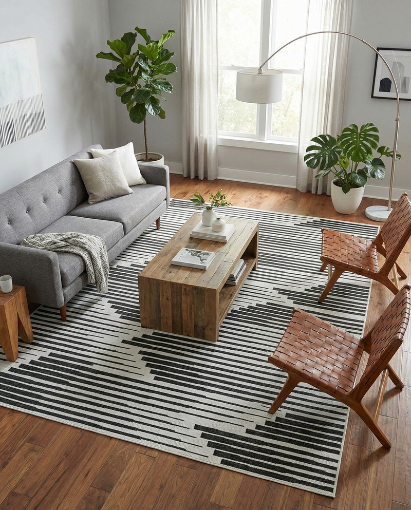 Urban Terrace Collection Area Rug -  Bronx Rectangle Black and White  lifestyle 6