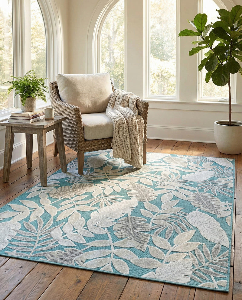 Seaside Blooms Collection Area Rug -  Serene Rectangle Light Blue  lifestyle 69
