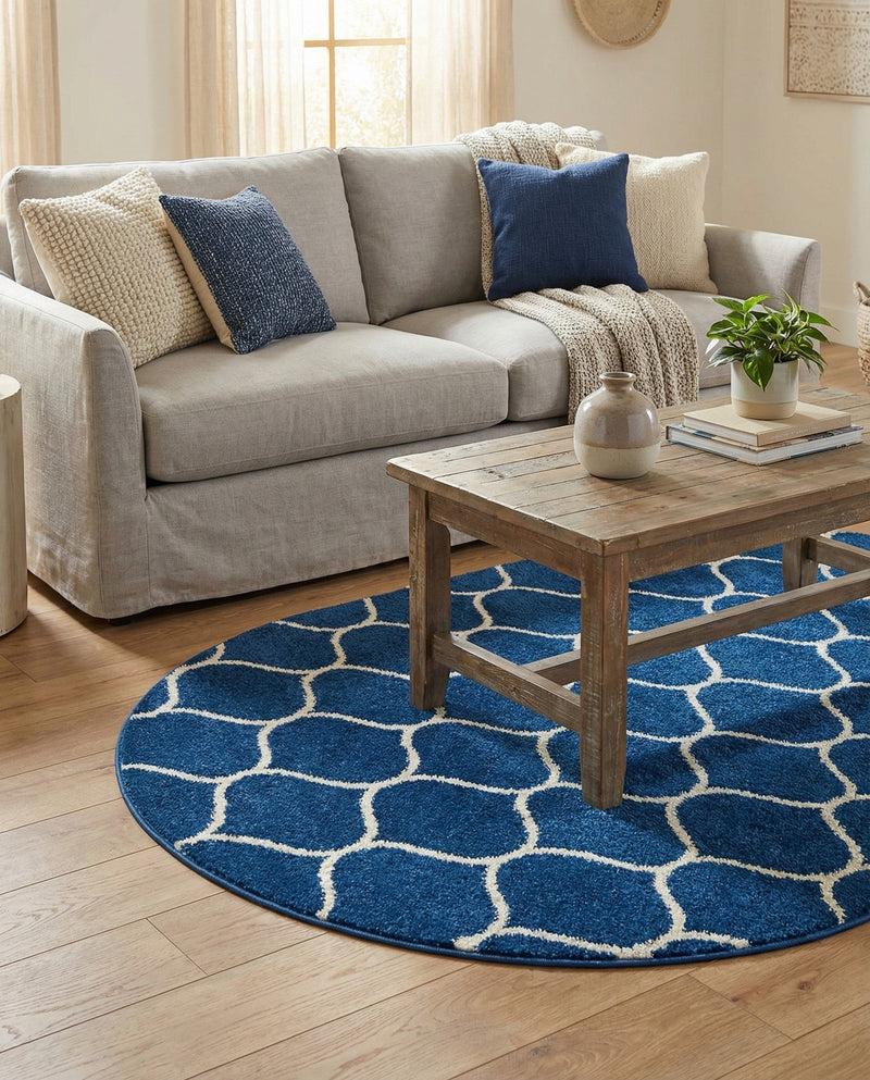 Trellis Mosaic Collection Area Rug -  Pergolatown (Navy Blue) Oval Navy Blue  lifestyle 72