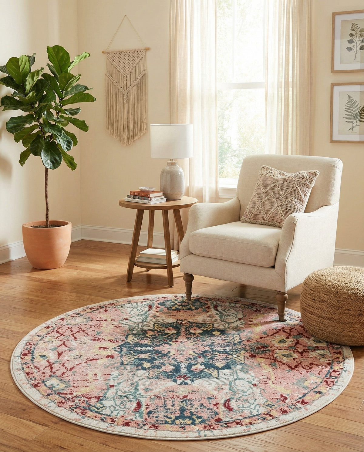 Savannah Elegance Collection Area Rug -  Azalea Round Pink  lifestyle 126