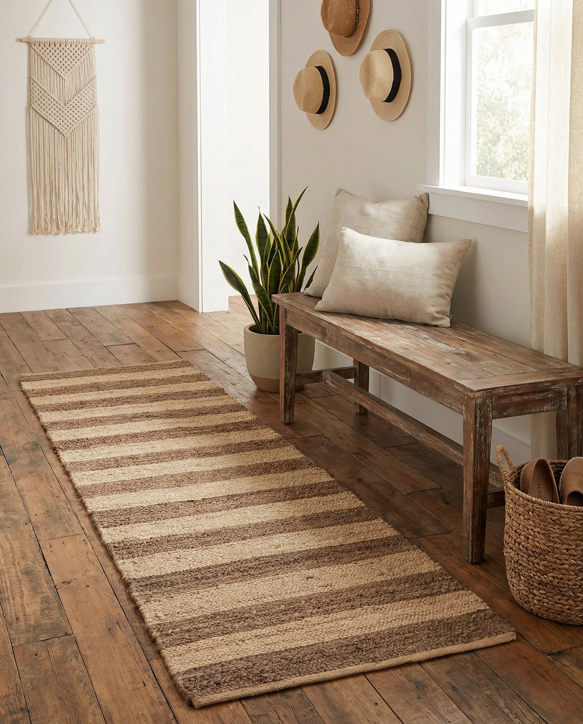 Woven Seaside Jute Collection Area Rug - Nantucket Runner Natural Ivory  lifestyle 153