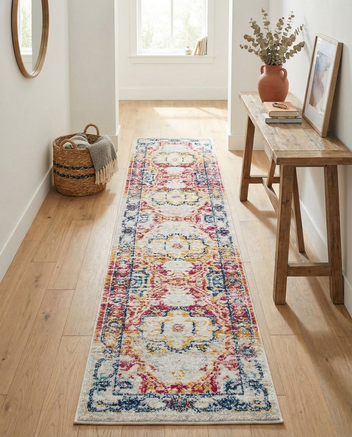 Parisian Elegance Collection Area Rug - Versailles (Pink Gray) Runner Pink Gray  lifestyle 96