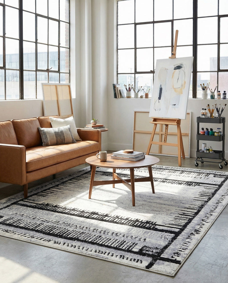 Marrakech Mosaic Collection Area Rug -  Sahara Rectangle Black and White  lifestyle 22