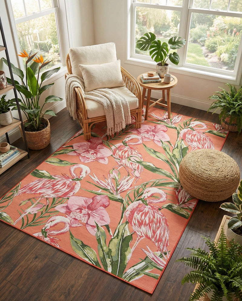 Seaside Blooms Collection Area Rug -  Kyoto Rectangle Coral  lifestyle 9