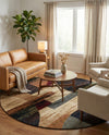 Bistro Lounge Collection Area Rug -  Latte Round Multi  lifestyle 46