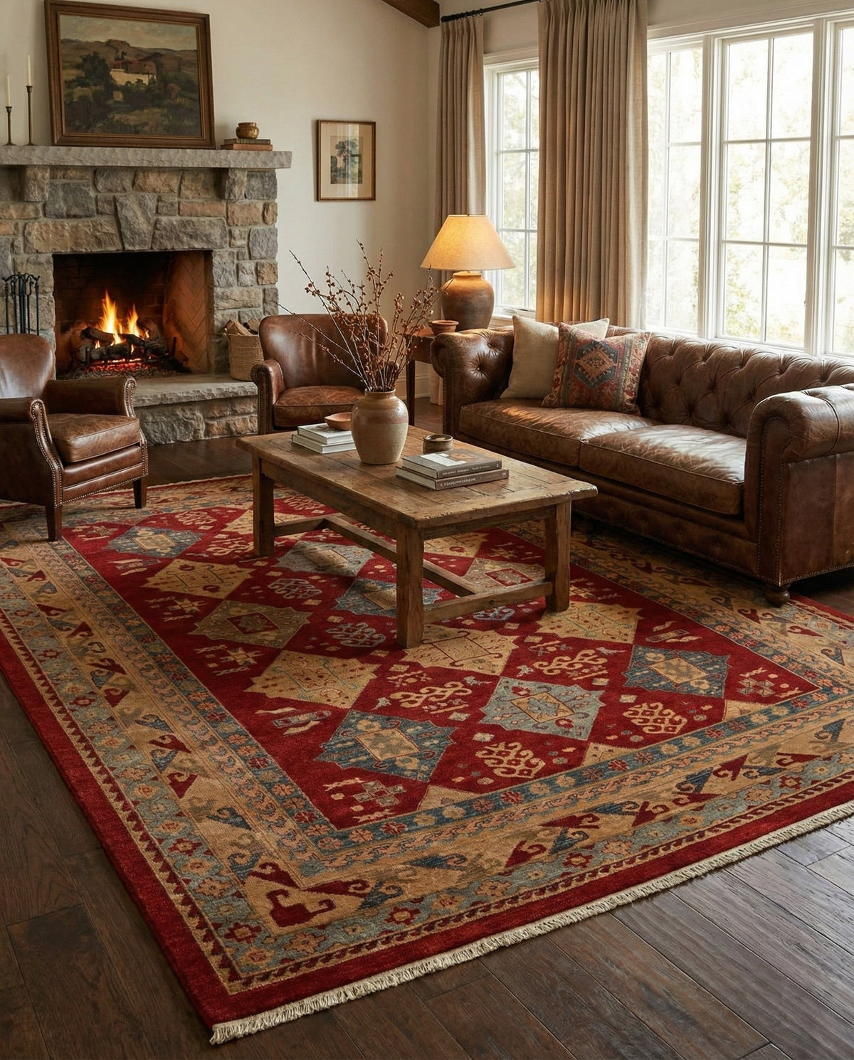Persian Elegance Collection Area Rug -  Tabriz Rectangle Red  lifestyle 12