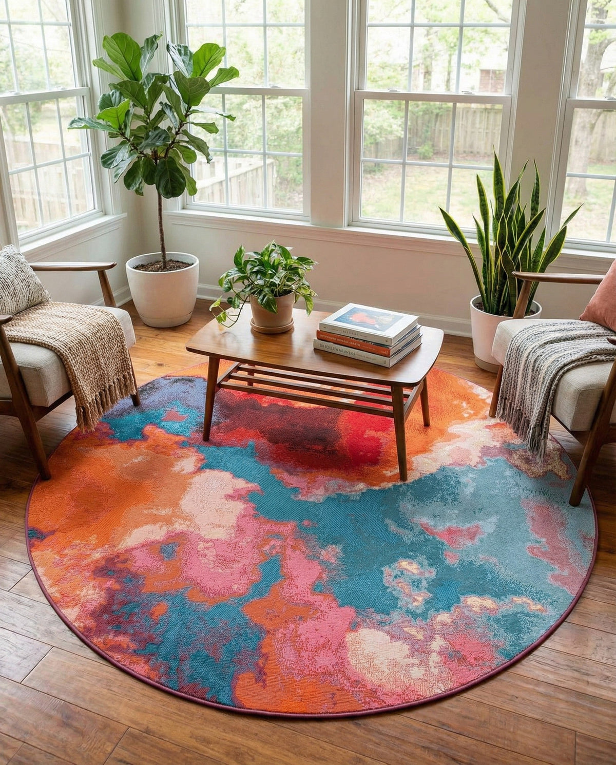 Urban Terrace Collection Area Rug -  Patio Round Gray and Pink  lifestyle 20
