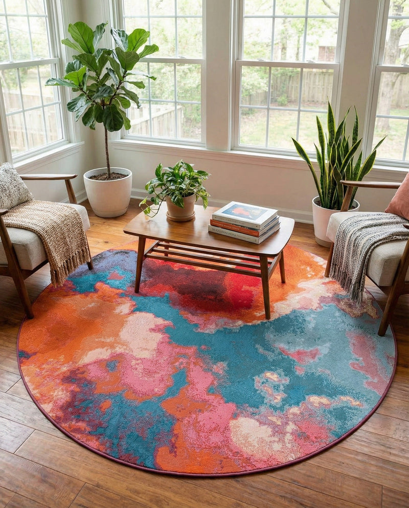 Urban Terrace Collection Area Rug -  Patio Round Gray and Pink  lifestyle 20