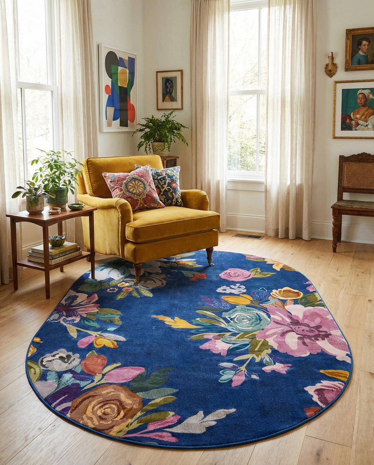 Meadow Breeze Collection Area Rug - Wildflower Oval Blue  lifestyle 126