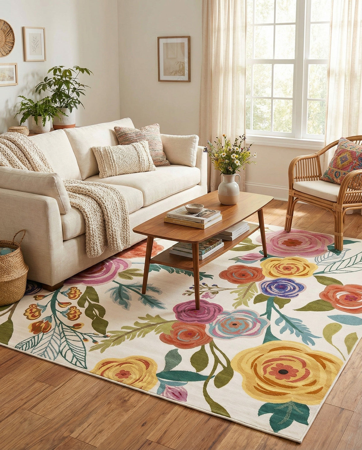 Meadow Breeze Collection Area Rug -  Petal Square Ivory  lifestyle 220