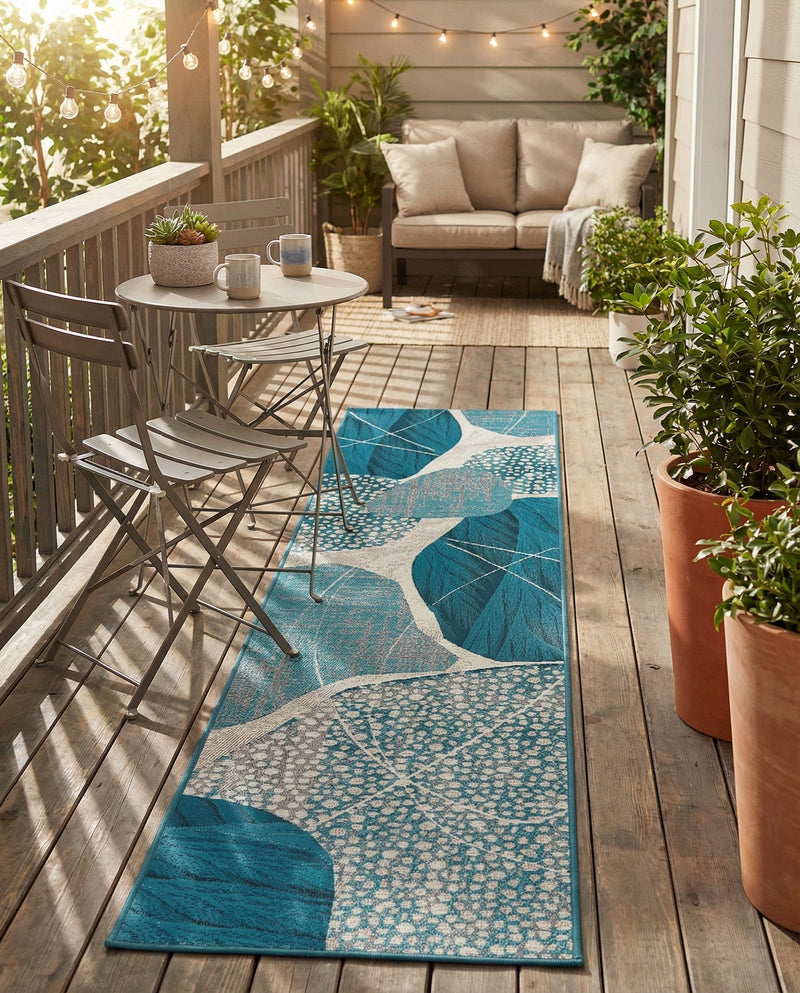 Urban Terrace Collection Area Rug -  Courtyard Runner Blue and Ivory  lifestyle 14