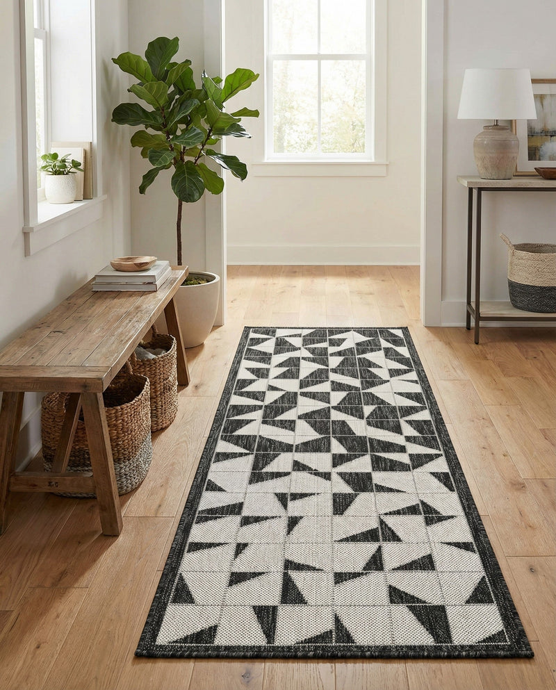 Urban Terrace Collection Area Rug -  Mercer Runner Black and White  lifestyle 66