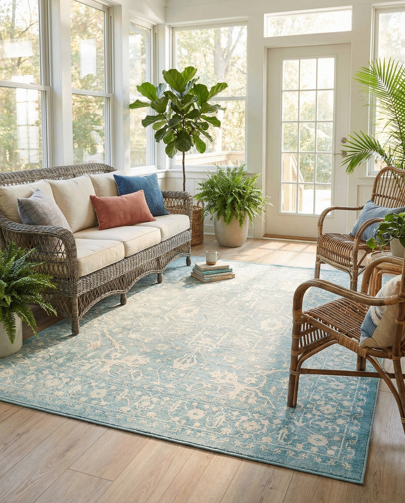 Rustic Charm Revival Collection Area Rug - Farmstead Rectangle Light Blue  lifestyle 50