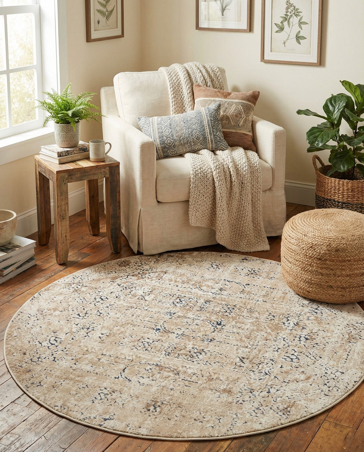 Coastal Manor Collection Area Rug -  Wavecrest Round Beige  lifestyle 119