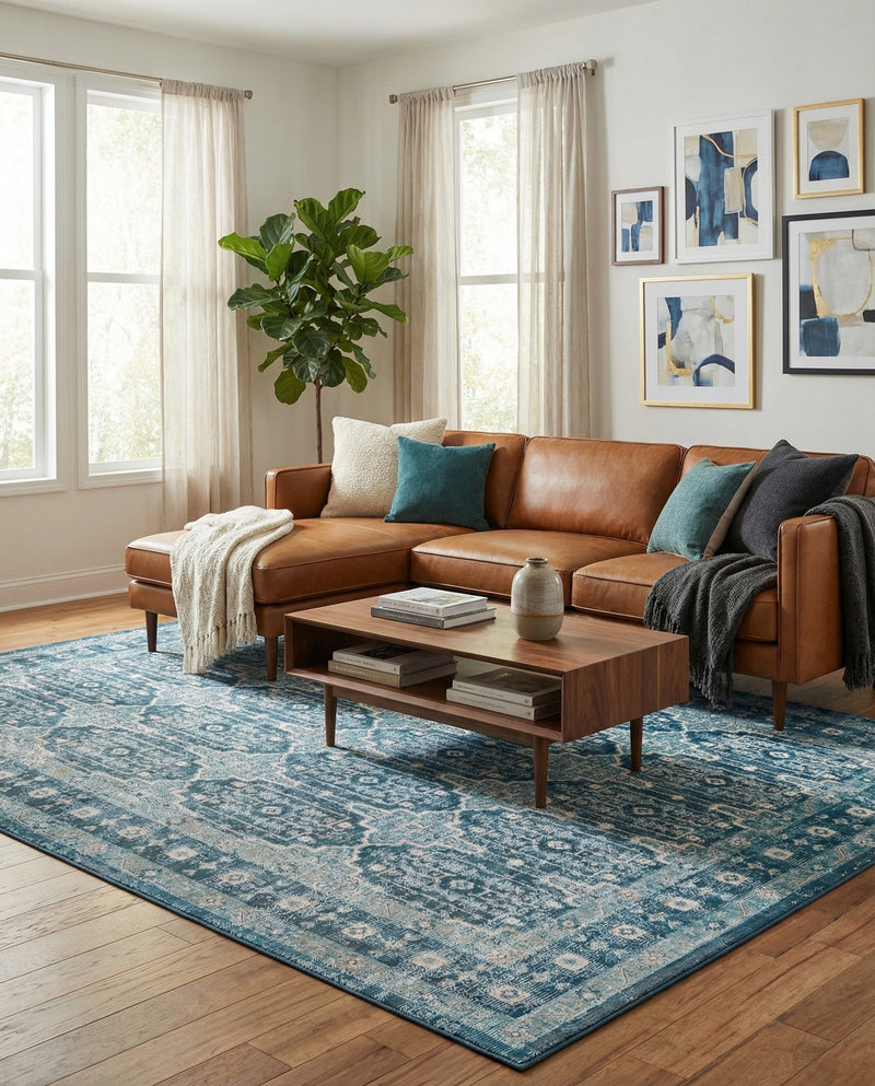 Geneva Terrace Collection Area Rug -  Nyon Rectangle Blue  lifestyle 13