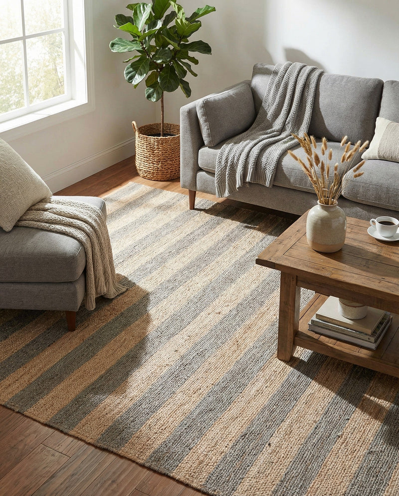 Woven Seaside Jute Collection Area Rug - Nantucket Rectangle Gray Ivory  lifestyle 49