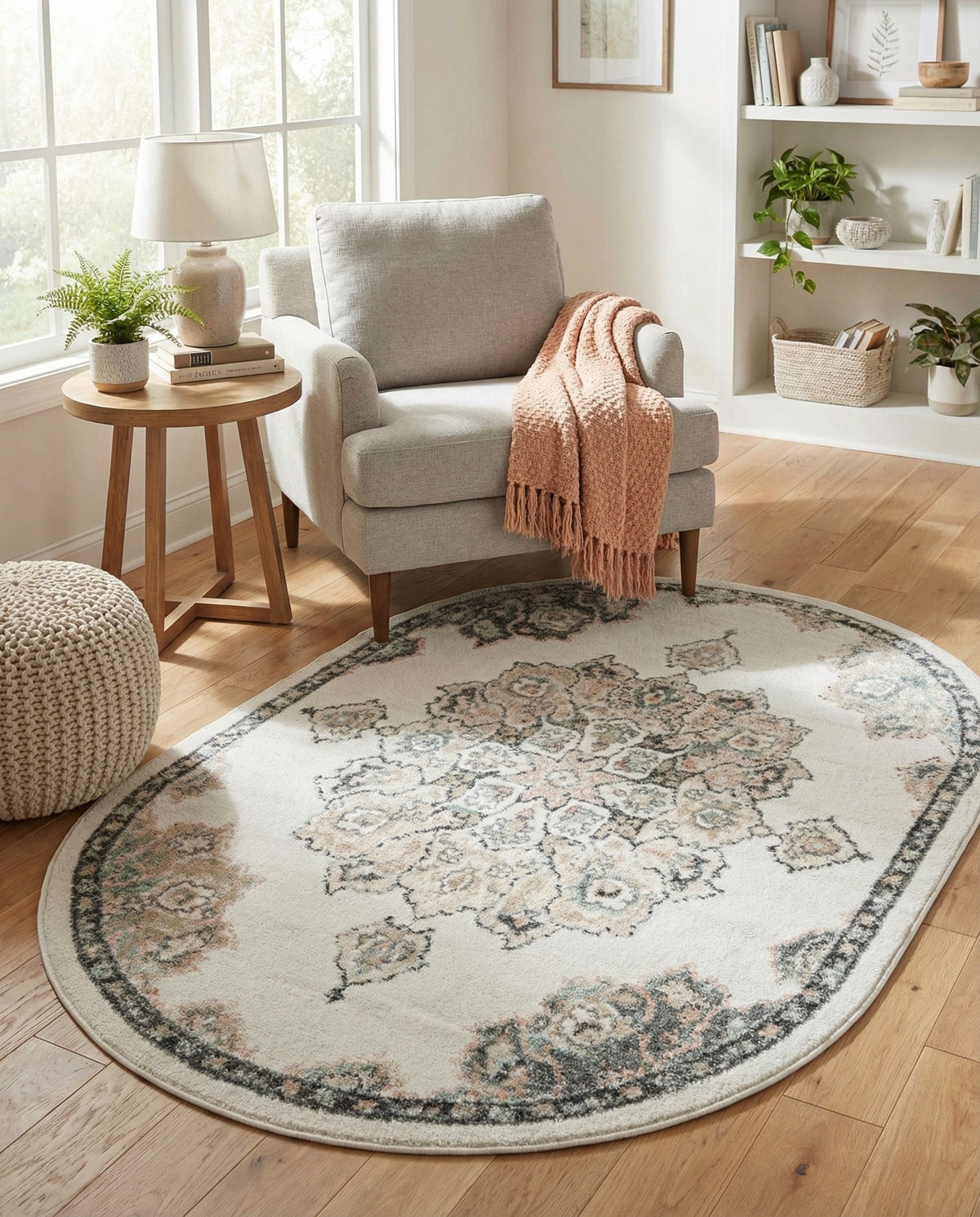 Beverly Grove Collection Area Rug - Melrose (Ivory) Oval Ivory  lifestyle 64