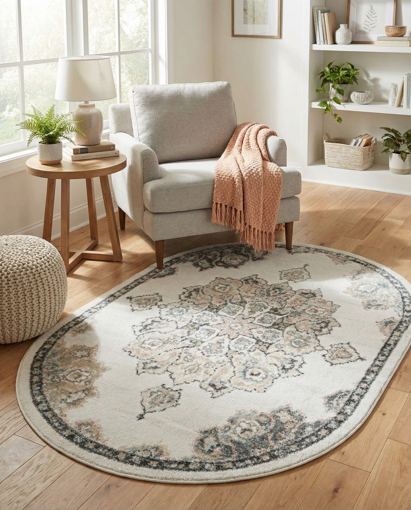 Beverly Grove Collection Area Rug - Melrose (Ivory) Oval Ivory  lifestyle 64