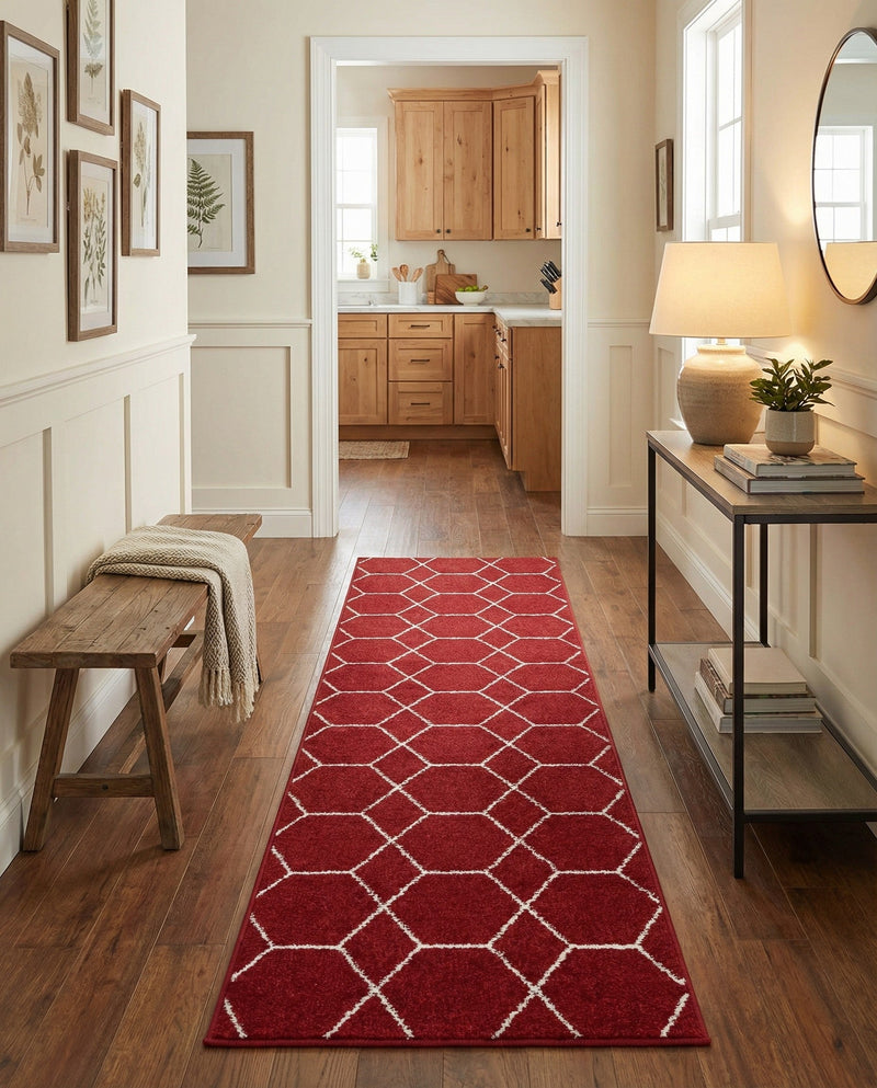 Trellis Mosaic Collection Area Rug - Arborville (Red) Runner Red  lifestyle 33