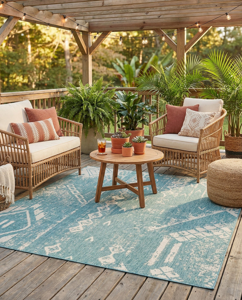Desert Nomad Terrace Collection Area Rug - Sahara (Light Aqua) Square Light Aqua  lifestyle 68