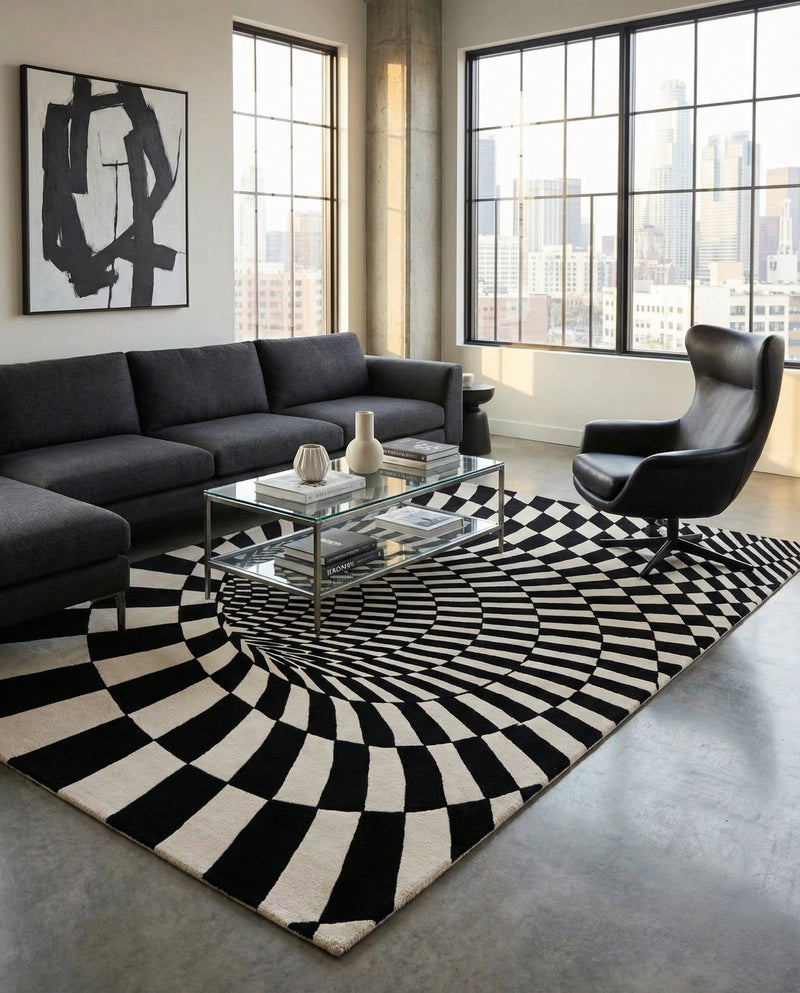 Cyclone Wool Collection Area Rug - Tornado Rectangle Black and White  lifestyle 12
