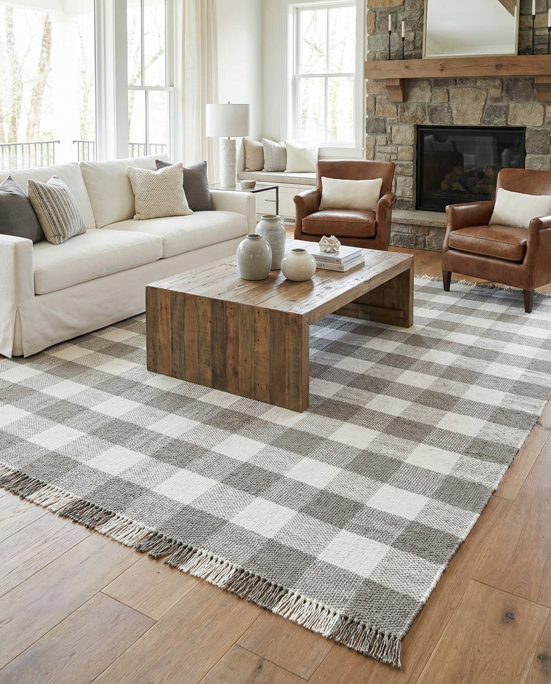 Sustainable Grid Indoor-Outdoor Oasis Collection Area Rug - Savannah Rectangle Gray  lifestyle 66
