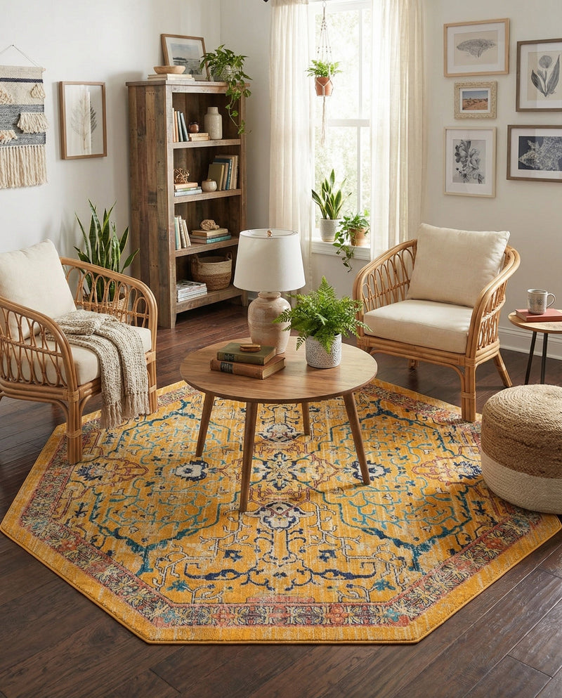 Seville Stripes Collection Area Rug -  Malaga (Yellow) Octagon Yellow  lifestyle 27