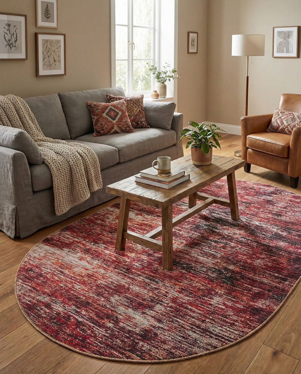 Sahara Essence Collection Area Rug - Oasis (Rust Red) Oval Rust Red  lifestyle 92