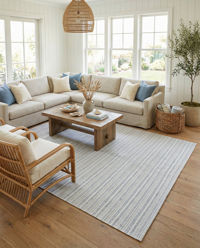 Seaside Stripes Collection Area Rug -  Boardwalk (Teal) Rectangle Teal  lifestyle 25