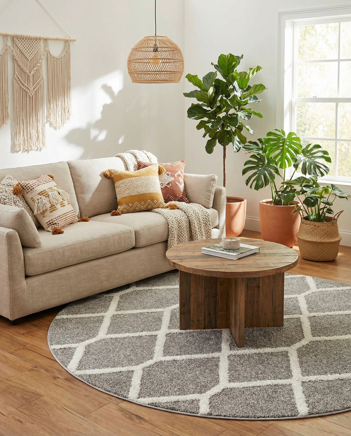 Sahara Chic Collection Area Rug -  Tuareg Round Gray  lifestyle 155