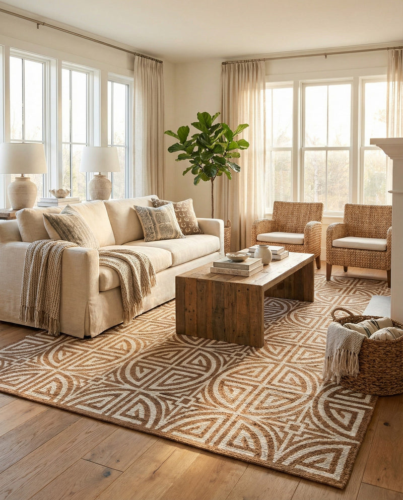 Savannah Threads Collection Area Rug -  Thar Rectangle Light Brown and Ivory  lifestyle 40