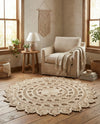 Woven Seaside Jute Collection Area Rug - Coastalhaven (Ivory) Round Ivory  lifestyle 14