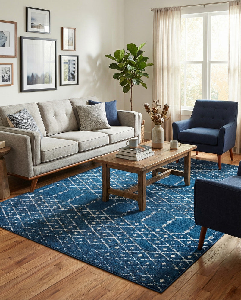 Marrakesh Lattice Collection Area Rug - Casablanca (Navy Blue) Rectangle Navy Blue  lifestyle 6