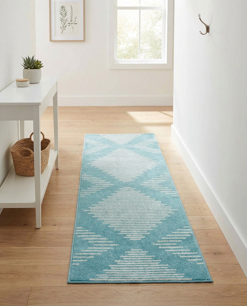 Seychelles Stripes Collection Area Rug - Mahe (Light Blue) Runner Light Blue  lifestyle 31