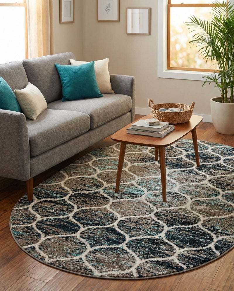 Trellis Mosaic Collection Area Rug -  Pergolatown (Blue Multi) Oval Blue Multi  lifestyle 65