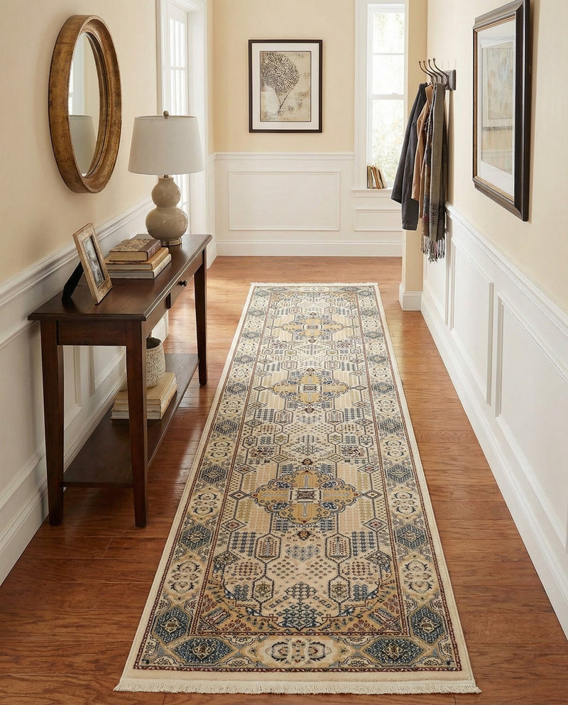 Persian Elegance Collection Area Rug -  Kashan Runner Ivory  lifestyle 44