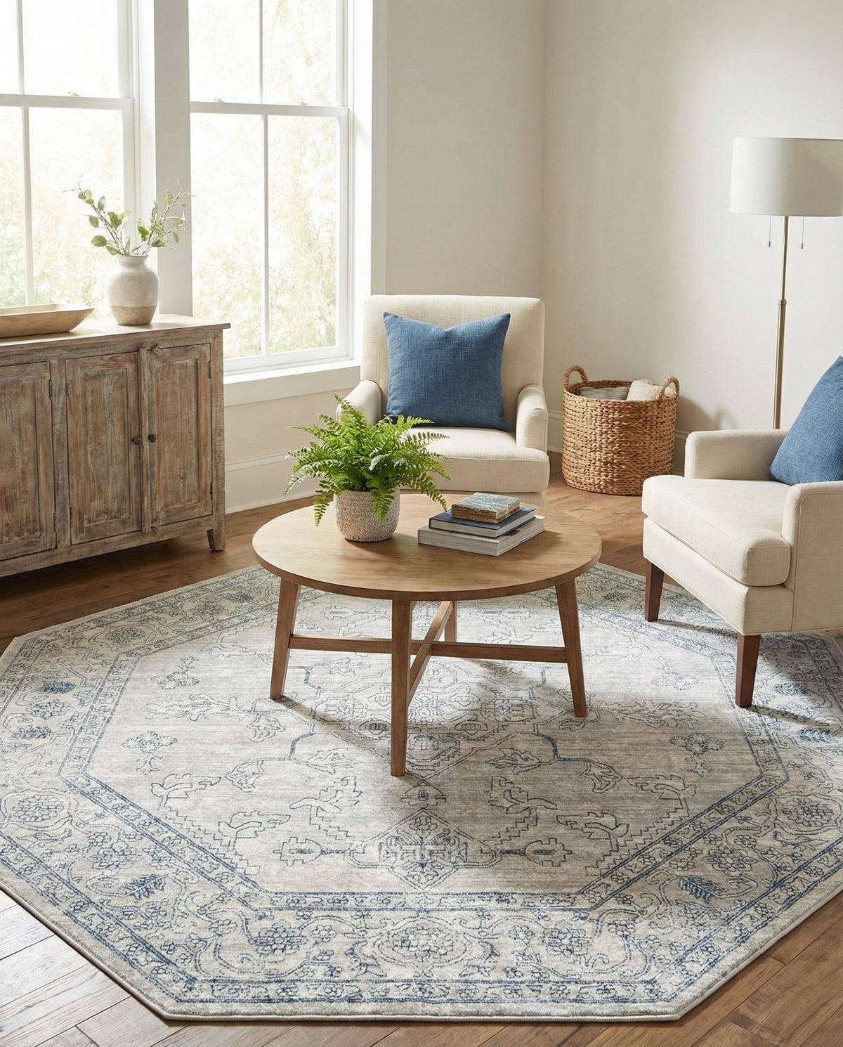 Coastal Haven Collection Area Rug -  Marina Octagon Gray  lifestyle 206