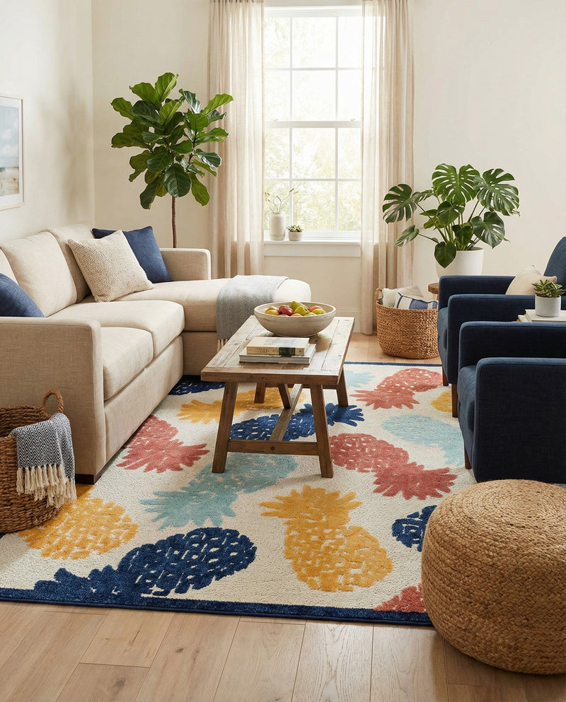 Caribbean Terrace Collection Area Rug -  Nevis Rectangle White  lifestyle 7