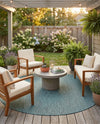 Seaside Serenity Collection Area Rug - Veranda (Teal) Round Teal  lifestyle 84