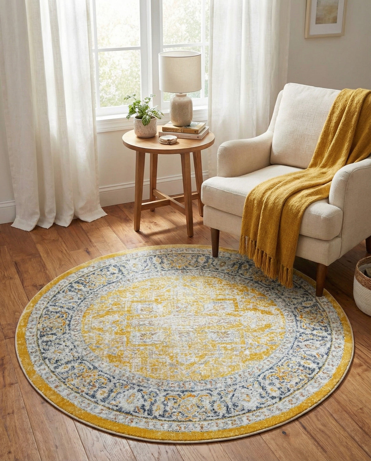 Caribbean Breeze Collection Area Rug -  Andros Round Yellow  lifestyle 88