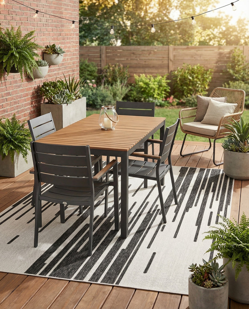 Urban Terrace Collection Area Rug -  Riverside Rectangle Black and White  lifestyle 16