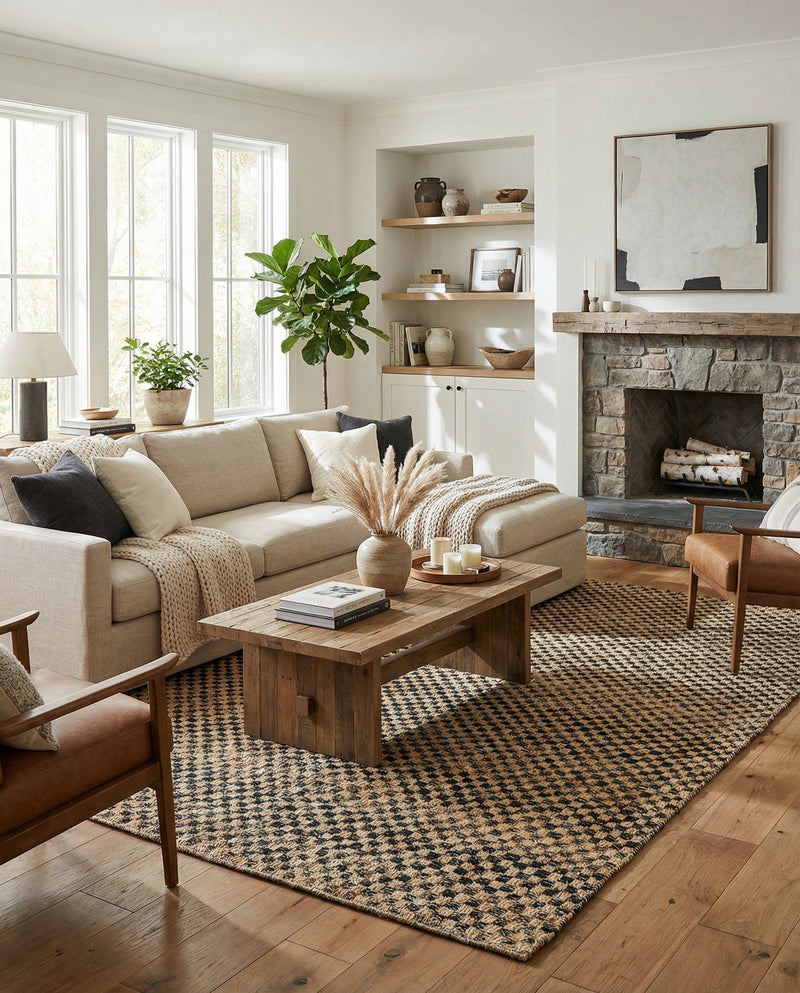 Plaid Savannah Collection Area Rug - Charleston Rectangle Black and Natural  lifestyle 9