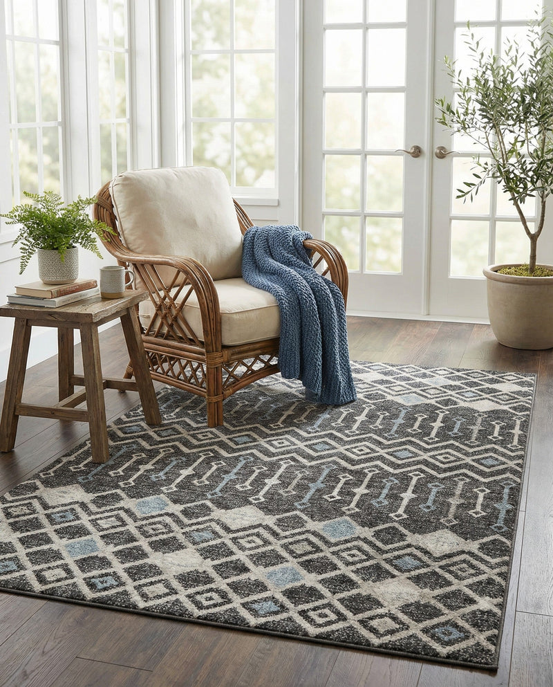 Geo Garden Lattice Collection Area Rug -  Andalusia Rectangle Charcoal Gray  lifestyle 20