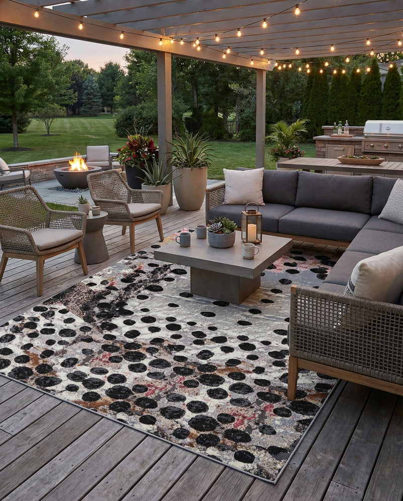 Urban Terrace Collection Area Rug -  Piazza Rectangle White and Black  lifestyle 4