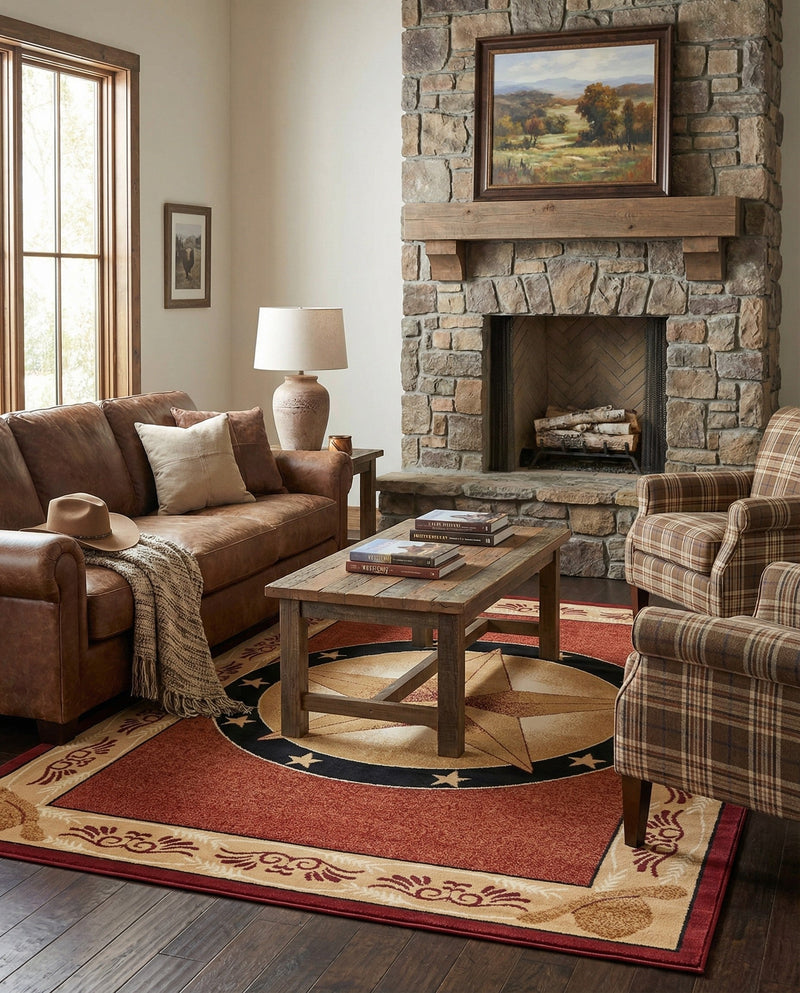 Frontier Trails Collection Area Rug - Redwood Rectangle Red  lifestyle 49