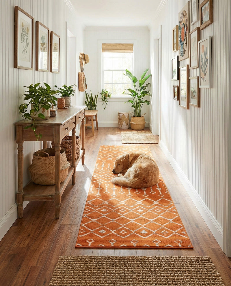 Marrakech Lattice Collection Area Rug - Medina (Orange) Runner Orange  lifestyle 27