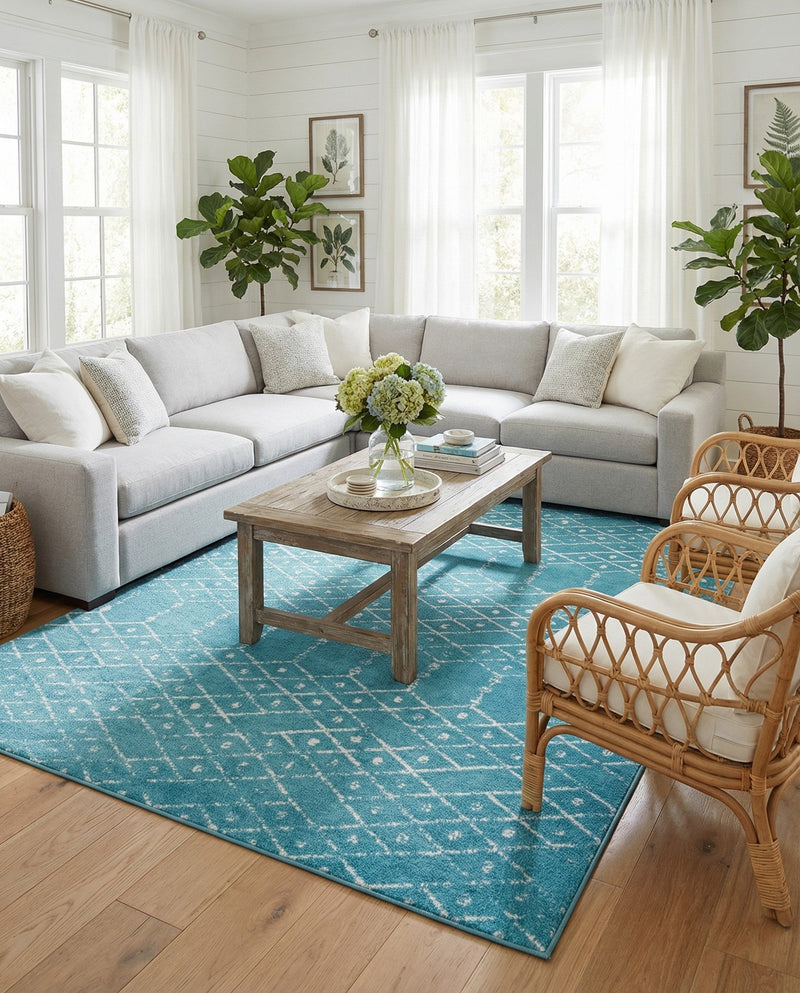 Marrakesh Lattice Collection Area Rug - Casablanca (Teal blue) Rectangle Teal blue  lifestyle 22