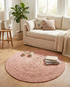 Woven Seaside Jute Collection Area Rug - Savannah (Light Pink) Round Light Pink  lifestyle 48
