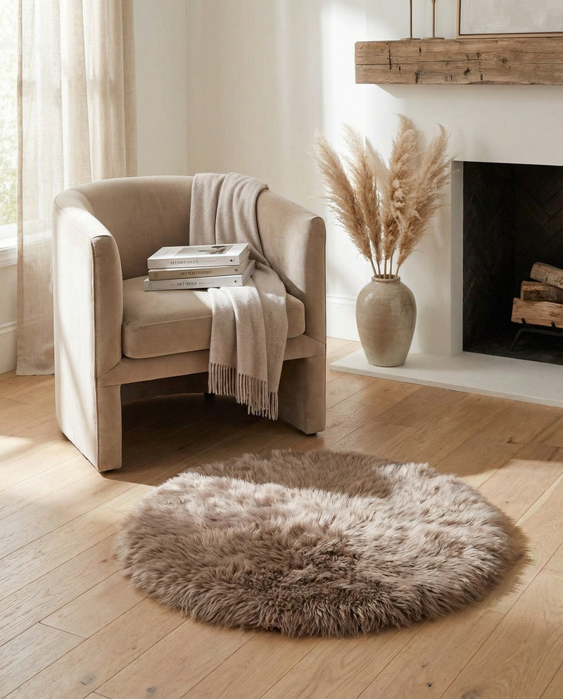 Lambskin Haven Collection Area Rug - Fleeceville Round Beige  lifestyle 30