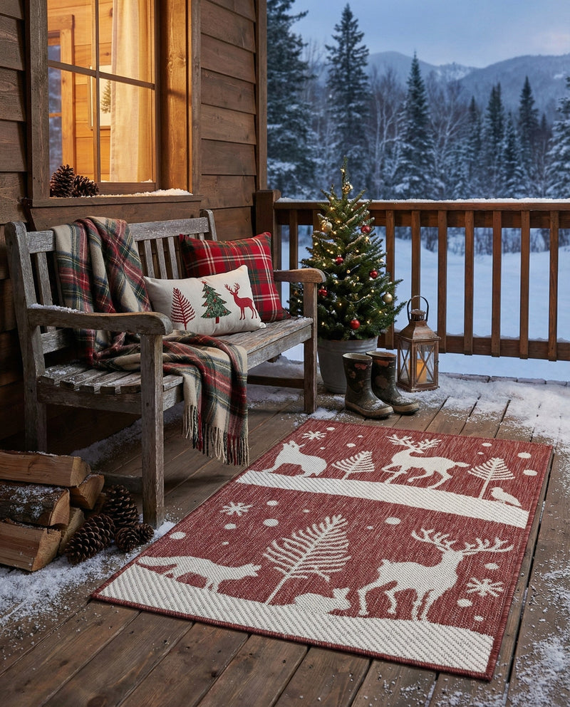 Garden Festivity Collection Area Rug - Evergreen Rectangle Red  lifestyle 51